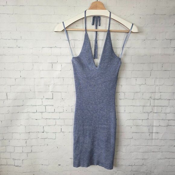 Abercrombie & Fitch Knit Halter Bodycon Dress Size S Blue Heather Stretch - Picture 2 of 7